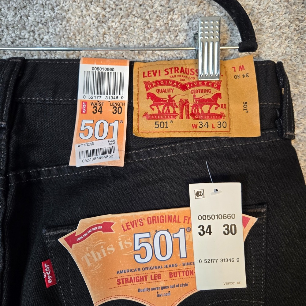 Levi's 501 Original Fit Black cotton denim jeans Men's 34x30 button fly NEW